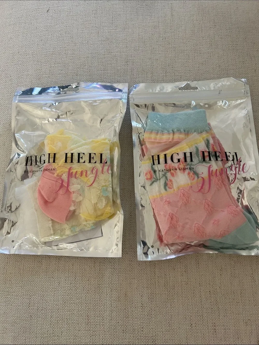 HIGH HEEL JUNGLE BUNDLE TWO PAIR Dream Sheer Crew Socks - Cream & Yellow, NWT